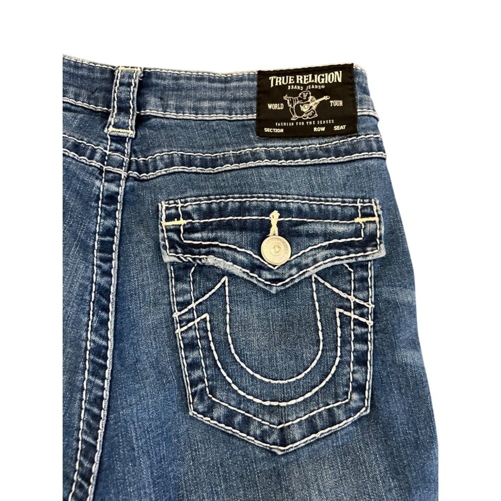 True Religion Blue Skinny Jeans Women's Size 30 Distressed Hem Medium Wash Denim